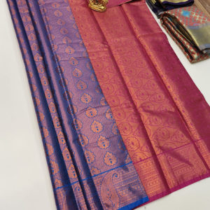 New Design Kanjivaram Semi Silk Saree Ink Blue Color w/ Blouse