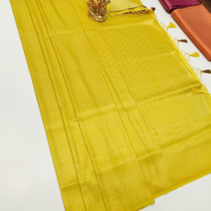 Kanjivaram Semi Silk Saree Lemon Green Color w/ Blouse