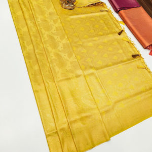 Kanjivaram Semi Silk Saree Lemon Yellow Color w/ Blouse