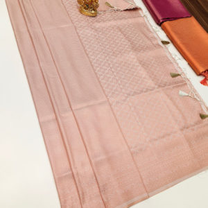 Trendy Design Kanjivaram Semi Silk Saree Light Rose Color w/ Blouse