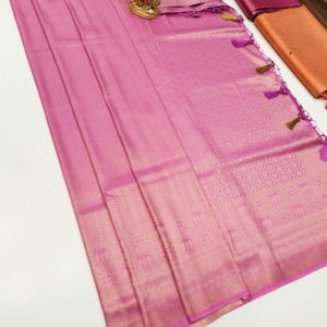Latest Trendy Design Kanjivaram Semi Silk Saree Lotus Color w/ Blouse