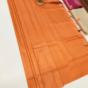 New Trendy Design Kanjivaram Semi Silk Saree Orange Color w/ Blouse