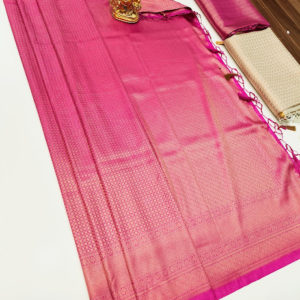 Beautiful Design Kanjivaram Semi Silk Saree Pink Color w/ Blouse