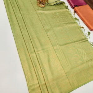 Unique Design Kanjivaram Semi Silk Saree Pista Green Color w/ Blouse