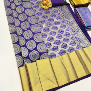 New Trendy Design Kanjivaram Semi Silk Saree Purple Color w/ Blouse