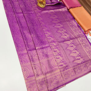 Beautiful Design Kanjivaram Semi Silk Saree Purple Color w/ Blouse