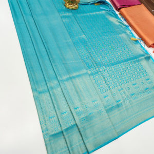 Kanjivaram Semi Silk Saree Rama Blue Color w/ Blouse