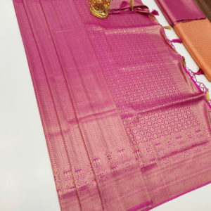 Unique Design Kanjivaram Semi Silk Saree Rose Color w/ Blouse