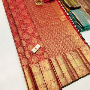 New Design Kanjivaram Pure Wedding Silk Saree Red Color w/ Blouse