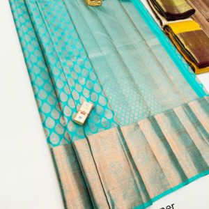 New Design Kanjivaram Pure Wedding Silk Saree Sky Blue Color w/ Blouse