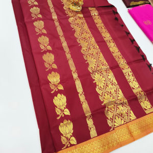 Latest Design Plain Mphoss Saree Art Silk Kumkum Red Color w/ Blouse