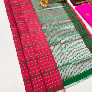 Checks Box Design Plain Mphoss Saree Art Silk Red, Pink, Ink Blue Color w/ Blouse