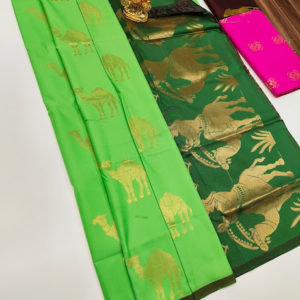 Camel Design Plain Mphoss Saree Art Silk Pista Green Color w/ Blouse