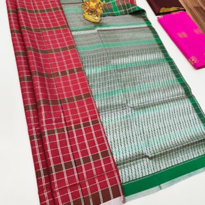 Checks Box Design Plain Mphoss Saree Art Silk Red, Pink, Ink Blue Color w/ Blouse