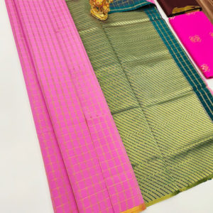 Checks Box Design Plain Mphoss Saree Art Silk Rose, Violet Color w/ Blouse