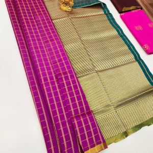 Checks Box Design Plain Mphoss Saree Art Silk Rose, Violet Color w/ Blouse