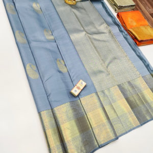 Pure Kanjivaram Fancy Silk Saree Gray Color w/ Blouse