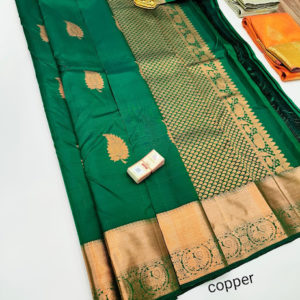 Beautiful Mango Design Pure Kanjivaram Fancy Silk Saree Green Color w/ Blouse