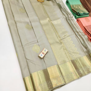 New Design Pure Kanjivaram Fancy Silk Saree Light Gray Color w/ Blouse