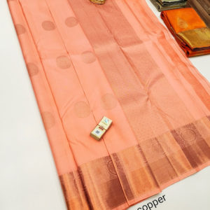 Pure Kanjivaram Fancy Silk Saree Light Peach Color w/ Blouse