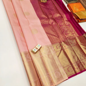 Trendy Latest Design Pure Kanjivaram Fancy Silk Saree Light Rose Color w/ Blouse