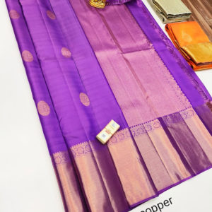 Latest Design Pure Kanjivaram Fancy Silk Saree Purple Color w/ Blouse
