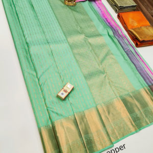 Latest Design Pure Kanjivaram Fancy Silk Saree Teal Green Color w/ Blouse
