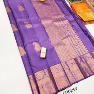 Trendy Design Pure Kanjivaram Fancy Silk Saree Violet Color w/ Blouse