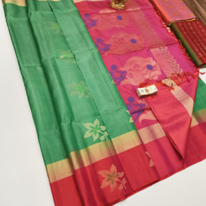 New Design Pure Soft Silks Saree Parrot Green Color w/ Blouse