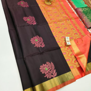Latest Design Pure Soft Silks Saree Dark Brown Color w/ Blouse