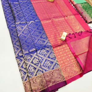 New Annam and Elephant Design Pure Soft Silks Saree Green, Ink Blue Color w/ Blouse