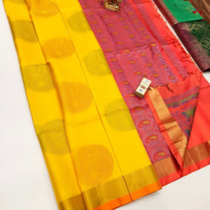 Trendy Design Pure Soft Silks Saree Yellow Color w/ Blouse