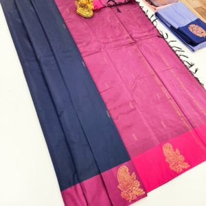 Pink Border Simple Design Semi Soft silk Saree Light Weight Gray Color w/ Blouse