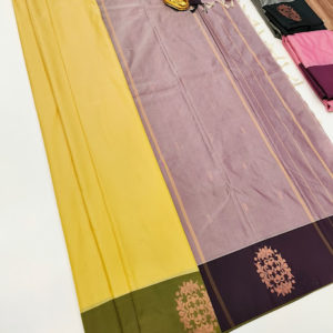 Semi Soft Silk Saree light Weight Lemon Yellow Color w/ Blouse