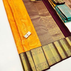 Kanjivaram Pure Wedding Silk Saree Mango Yellow Color w/ Blouse