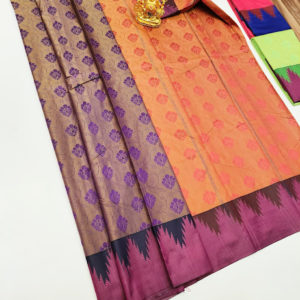 Purple and Orange Plain Mphoss Saree Art Silk w/ Blouse