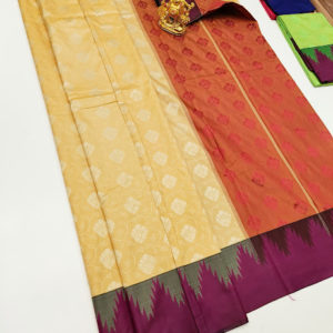 Sandal and Orange Plain Mphoss Saree Art Silk w/ Blouse