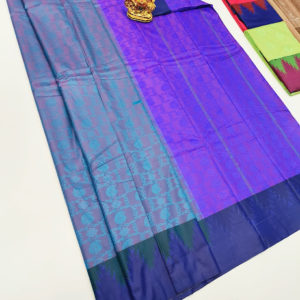 Sky Blue and Purple Plain Mphoss Saree Art Silk w/ Blouse