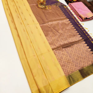 Butta Mphoss Saree Lemon Yellow Color w/ Blouse