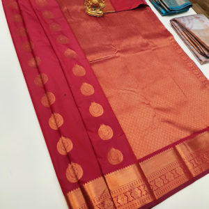 High Fancy Kanjivaram Silk Saree Mix Apple Red Color w/ Blouse