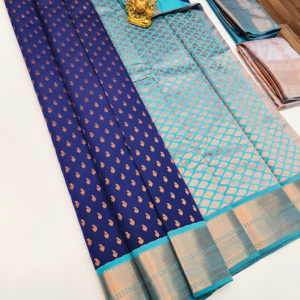 Trendy High Fancy Kanjivaram Silk Saree Mix Blue Color w/ Blouse
