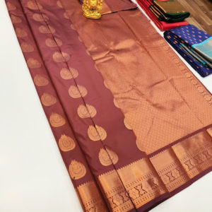 Latest High Fancy Kanjivaram Silk Saree Mix  Brown Color w/ Blouse