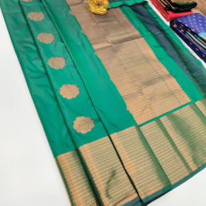 High Fancy Kanjivaram Silk Saree Mix Green Color w/ Blouse