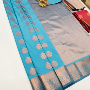 High Fancy Kanjivaram Silk Saree Mix Light Blue Color w/ Blouse
