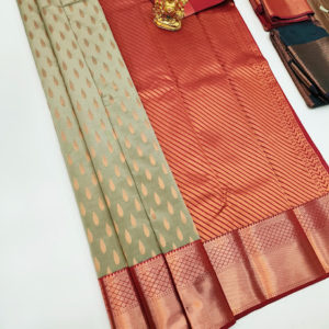 Unique Design High Fancy Kanjivaram Silk Saree Mix Light Pista Color w/ Blouse