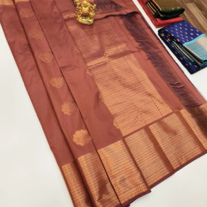 Unique Design High Fancy Kanjivaram Silk Saree Mix Orange Color w/ Blouse