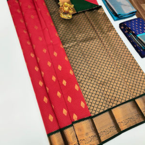 New Design High Fancy Kanjivaram Silk Saree Mix Red Color w/ Blouse