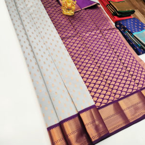 High Fancy Kanjivaram Silk Saree Mix Light Gray Color w/ Blouse