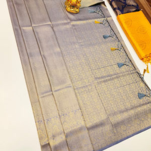Kanjivaram Semi Silk Saree Gold Zari and Blue Color w/ Blue