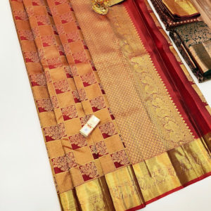 Beautiful Design Kanjivaram Pure Wedding Silk Saree Apple Red Color w/ Blouse